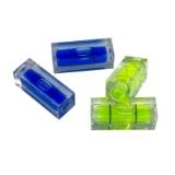 4 square bubble level vials in different colors are displayed.